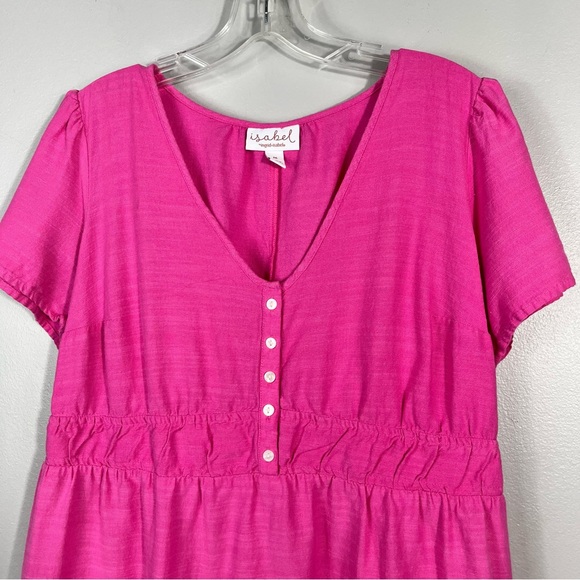 Isabel Maternity Pink Breathable Cotton Button Front Casual Dress Medium M - Picture 2 of 6